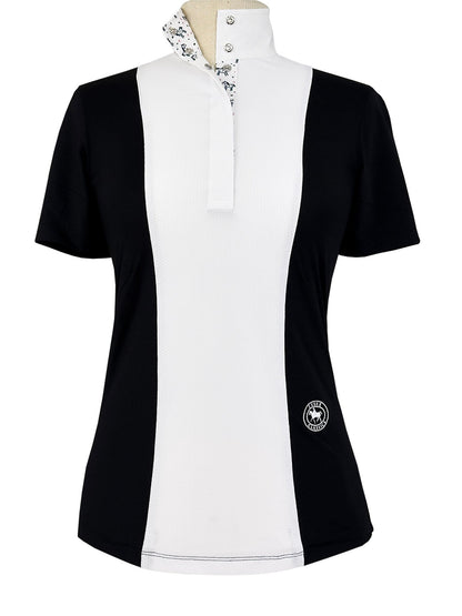 Ladies "Luna II" Black with Unicorns Short Sleeve Performance Show Shirt