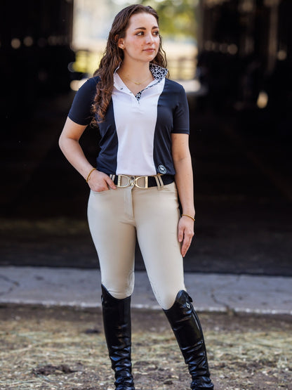 Ladies "Luna II" Black with Cows Short Sleeve Performance Show Shirt