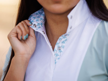 Ladies "Luna II" Seafoam with Palm Trees Short Sleeve Performance Show Shirt