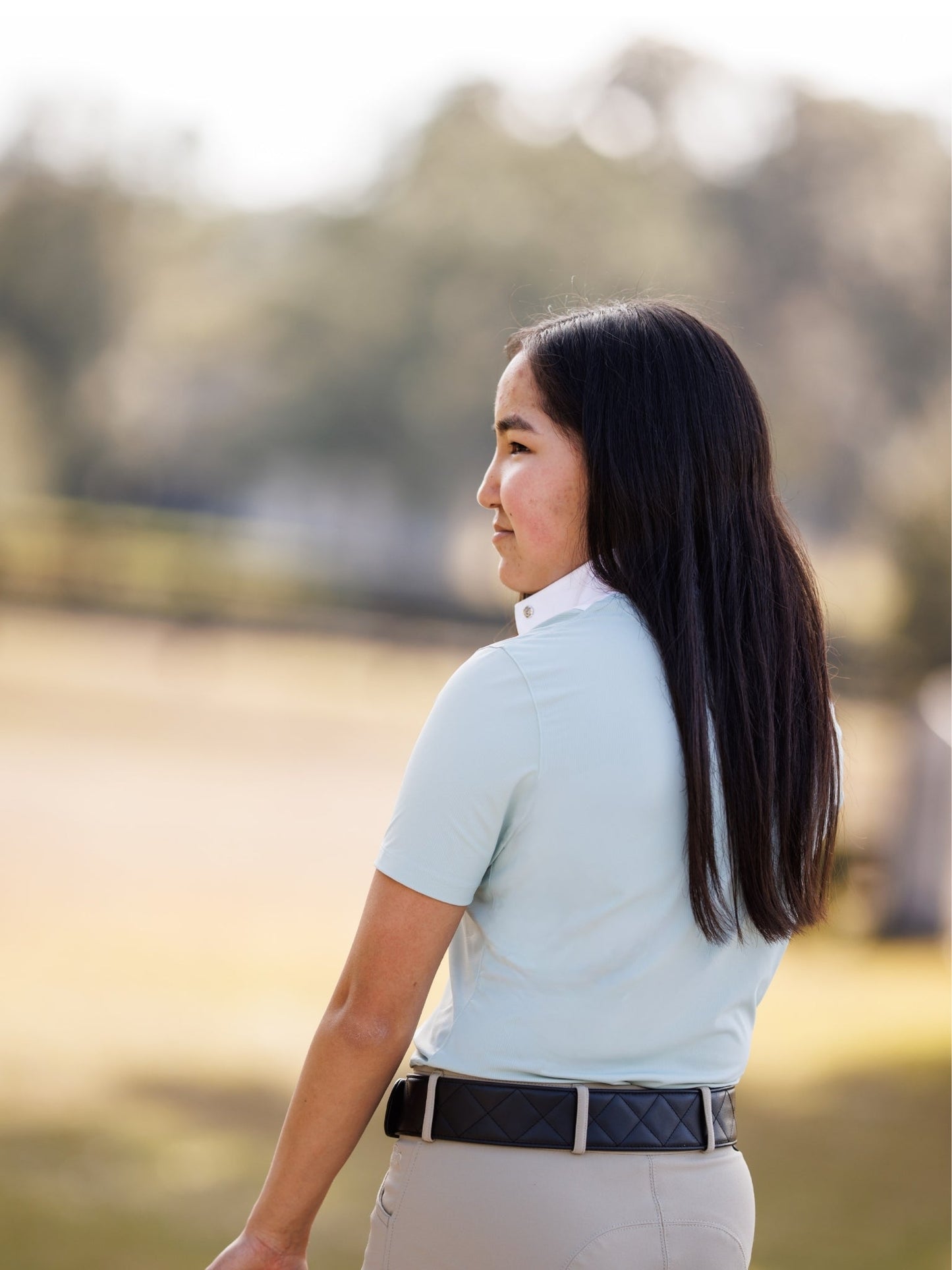 Ladies "Luna II" Seafoam with Hunter Derby Short Sleeve Performance Show Shirt