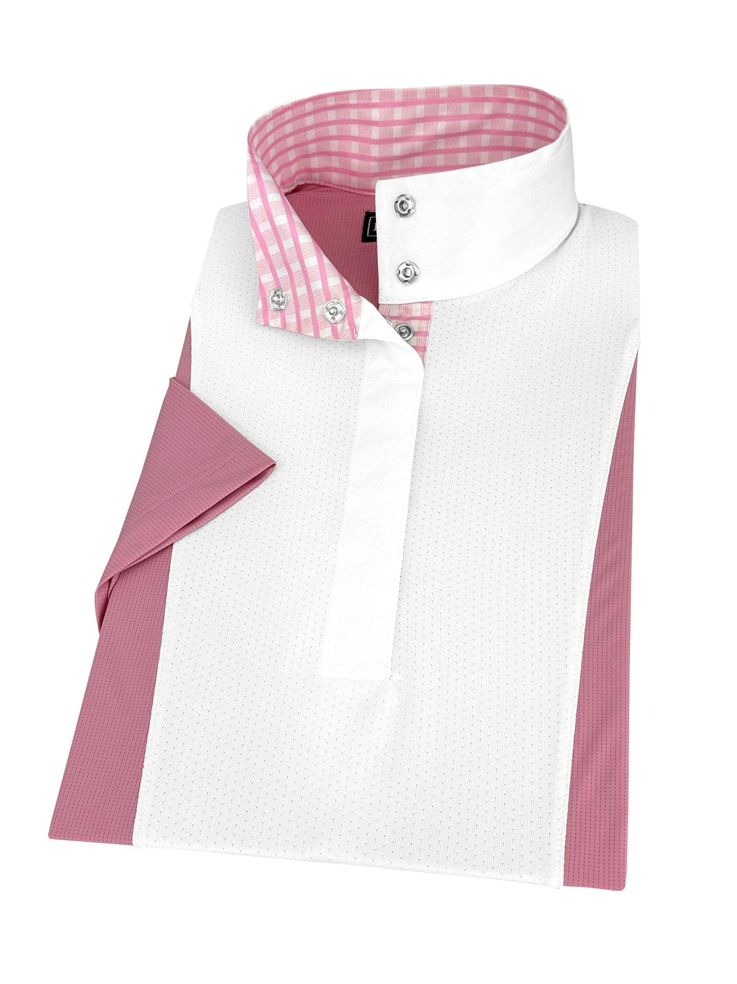 Ladies "Luna II" Pink Short Sleeve Performance Show Shirt with Pink Check Trim