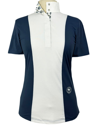 Girls "Luna II" Marine Blue with Blue Ribbon Winner Short Sleeve Performance Show Shirt