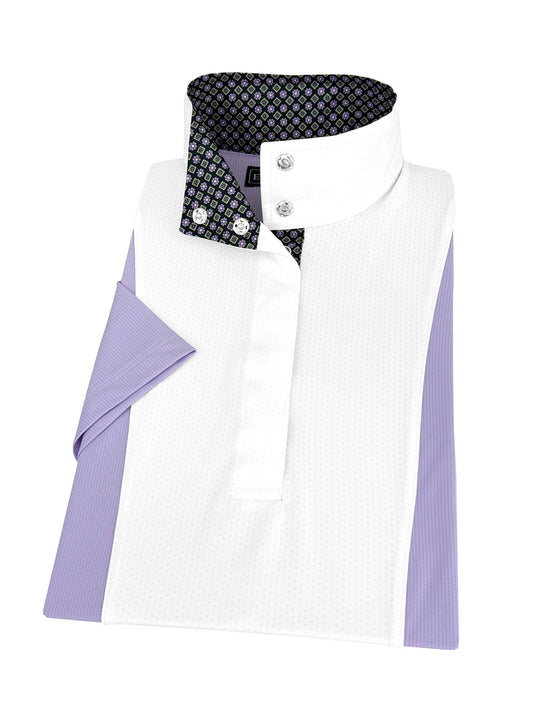 Girls "Luna II" Lilac Short Sleeve Performance Show Shirt with Diamond and Daisy Trim