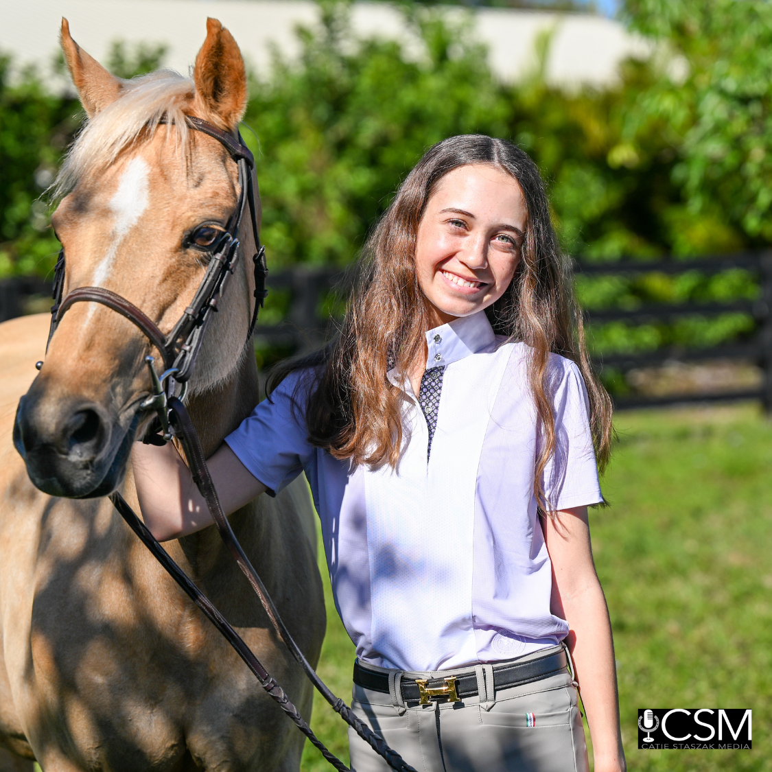 Girls "Luna II" Lilac Short Sleeve Performance Show Shirt with Diamond and Daisy Trim
