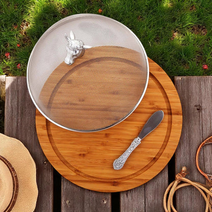 Cow Head 3 Piece Picnic Cheese Board / Spreader