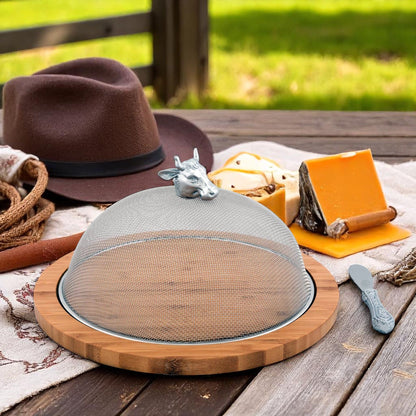 Cow Head 3 Piece Picnic Cheese Board / Spreader