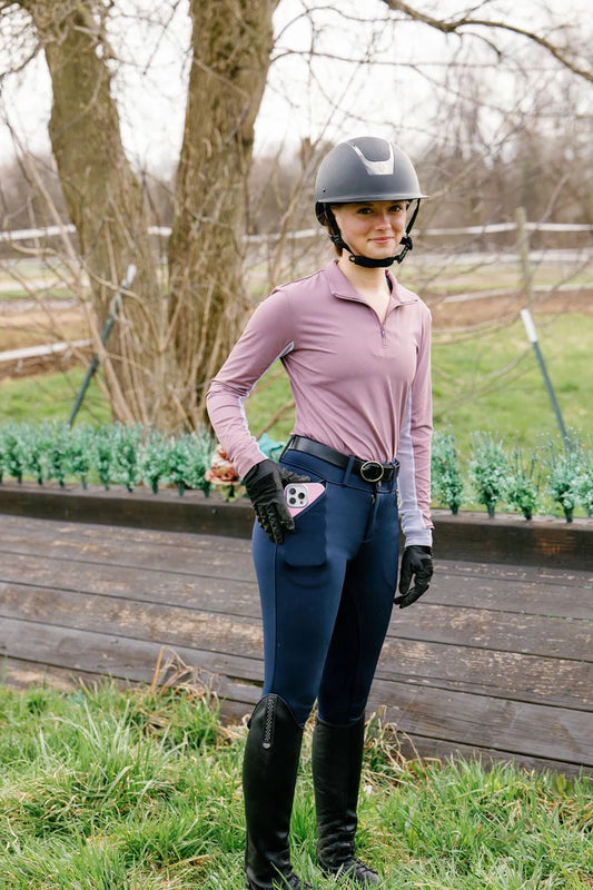 Women's Riding Breeches-Thiandro Essential-Navy- Knee Patch