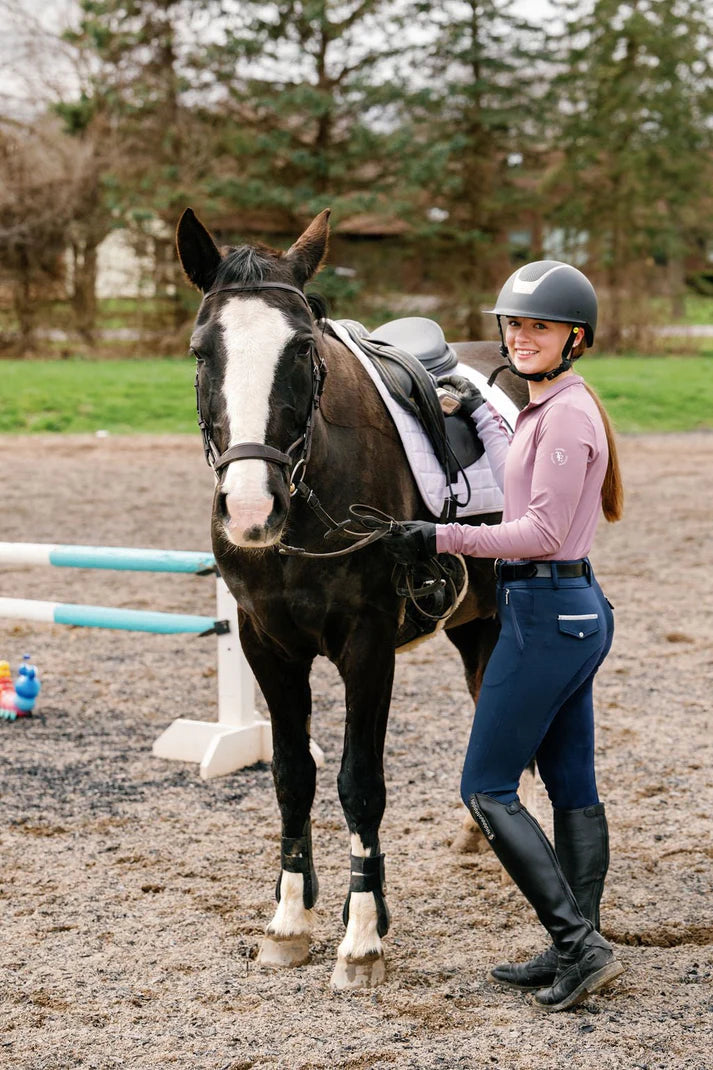 Women's Riding Breeches-Thiandro Essential-Navy- Knee Patch